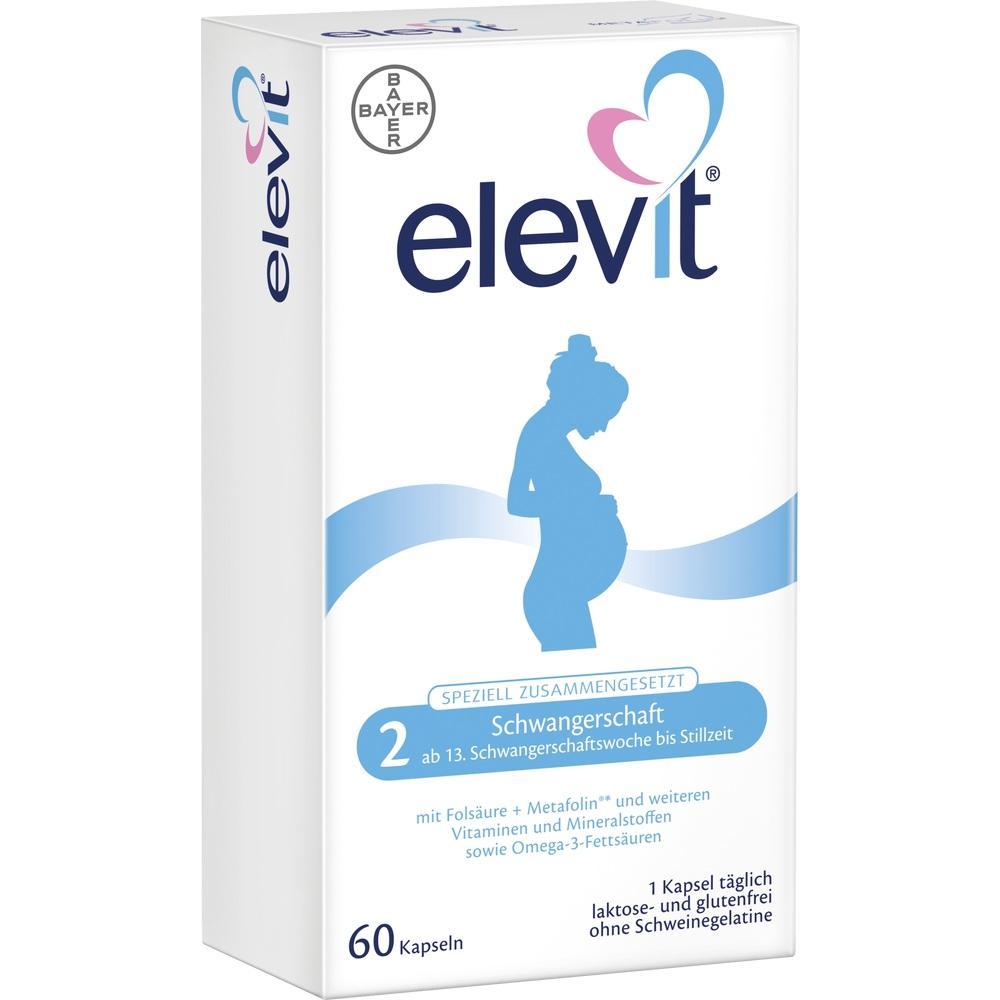 Die Packung zeigt ein Produkt für schwangere Frauen mit Vitaminen und Mineralstoffen.