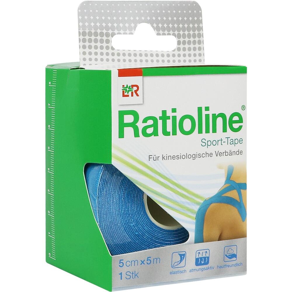 Eine grüne Packung mit blauem Sport-Tape für kinesiologische Verbände.